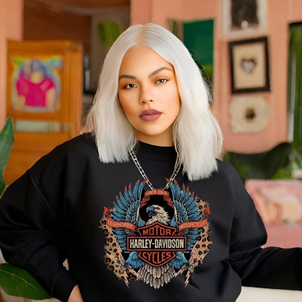 Eagle Biker Motorcycle Leopard Crewneck by Coven Co.